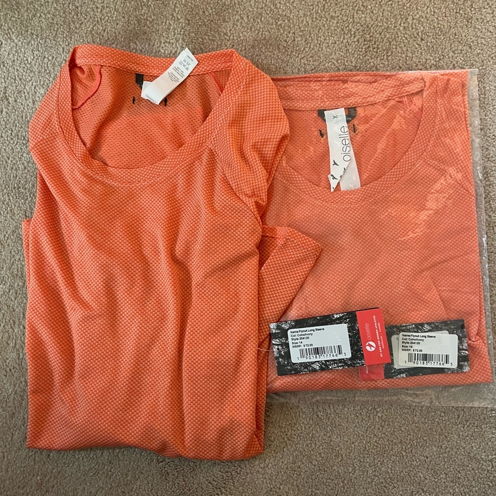 Oiselle Flyout Long Sleeve size 14 coho/ivory